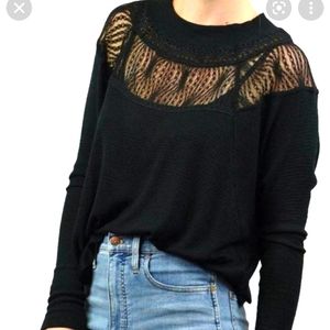 Free People Black Lace Long Sleeve Top